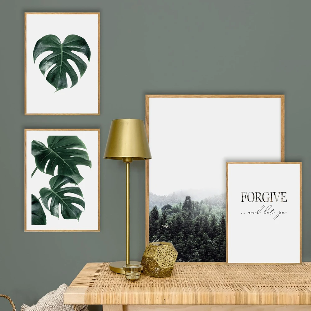 

Tropical Leaf Print Posters Monstera Leaf Foggy Forest Canvas Painting Green Leaves Wall Art Living Room Decoration Home Picture
