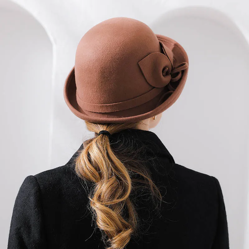 

Wool Flanging Autumn Floral Elegant Fedora Dome Fedoras Hat Quality Brand Fibonacci Banquet 2018 Felt Winter New Hats Women's Br