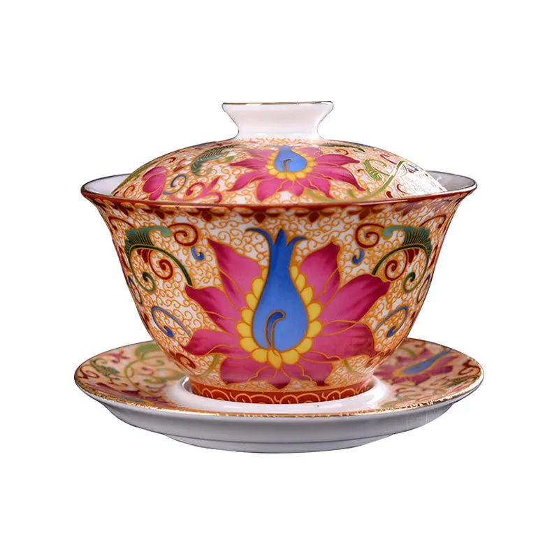 Chinese Ceramic Gaiwan Tea Set Teaware Sancai Traditional Lid Bowl Saucer Handmade Brew Cup 150ml | Дом и сад