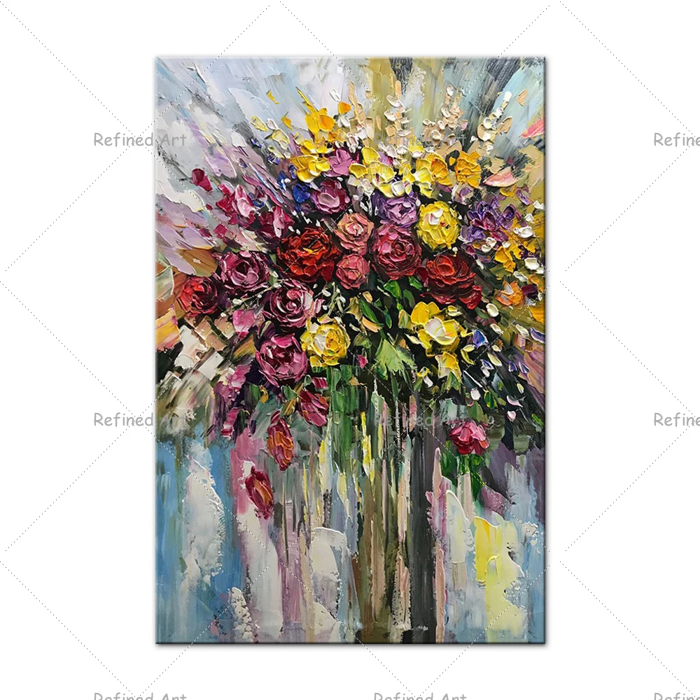 Paleta de pintura al &oacute;leo pintada a mano, Arte abstracto colorido de flor de Rosa, lienzo para decoraci&oacute;n de pared del hogar y sala de estar-1
