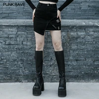 punk rave womens punk daily diagonal denim skirt left slant buckle loop add punk feeling personality sexy black mini skirts