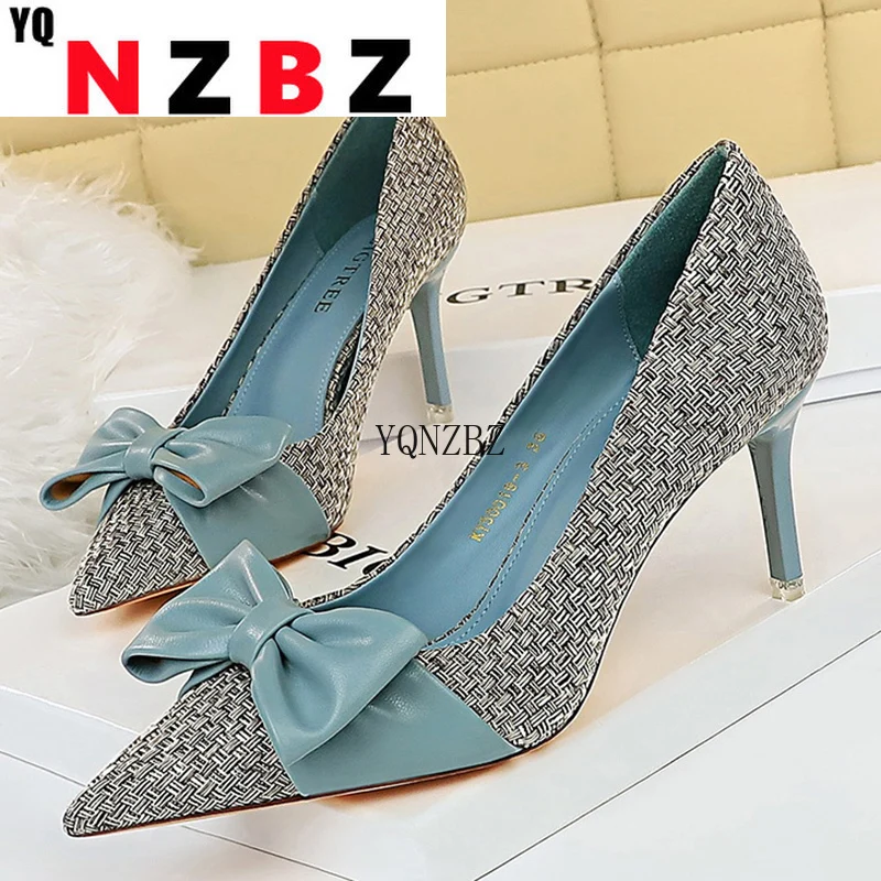 

Туфли-лодочки женские на высоком каблуке 2022 см, с заостренным носком и бантом-бабочкой