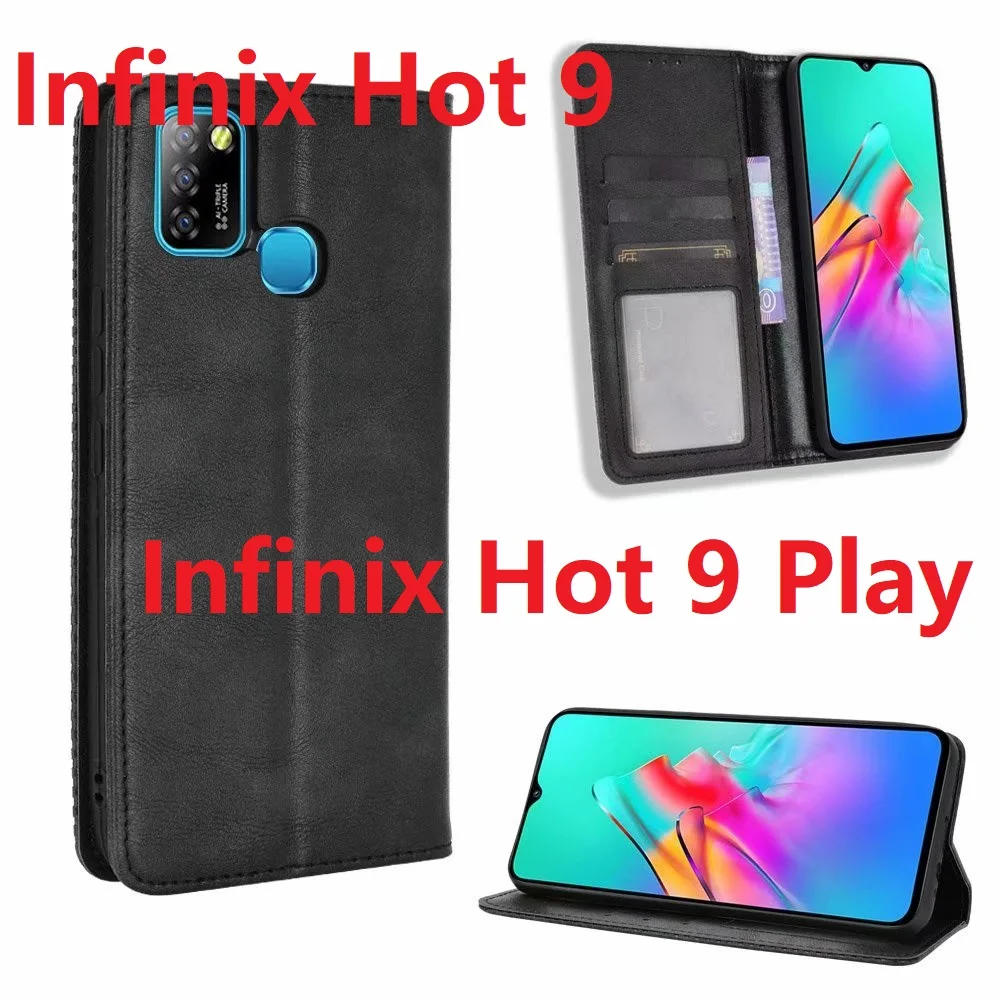 

2021 For Infinix Hot 9 Play Case Magnetic Protective Book Stand Card Infinix Hot 9 Wallet Leather Phone Cover