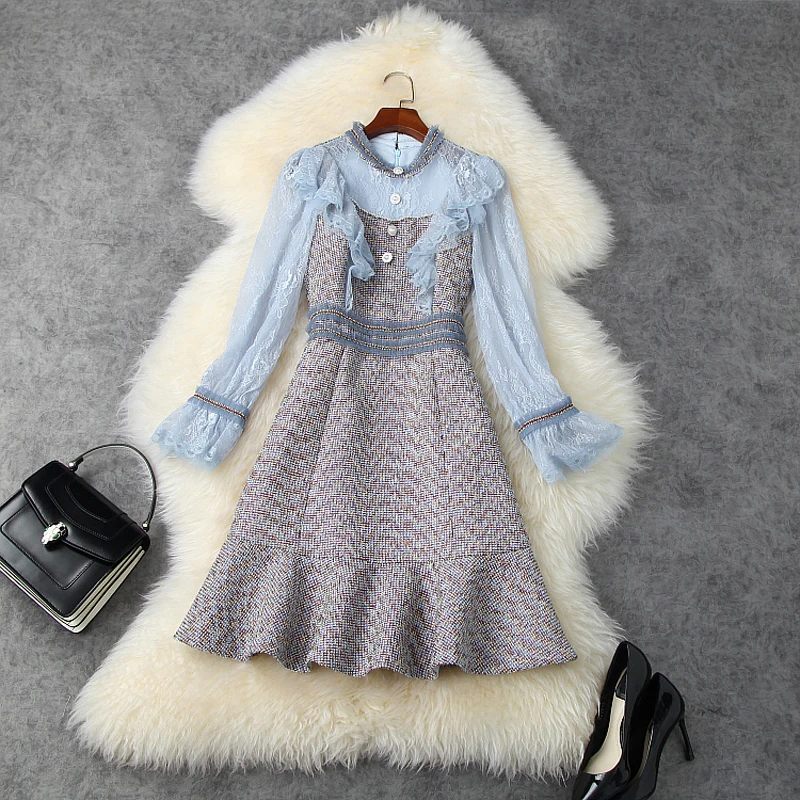 

Mini Sexy Lady Dresses 2021 New Superior Quality Autumn Lace Celebrities Dress Long Sleeves Ruffles Women Winter Party Dress