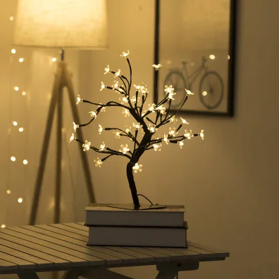 

USB Christmas Fire Tree Night Light LED Table-Lamp for Home Holiday Bedroom Indoor Christmas Home Garden Decoration Accessories