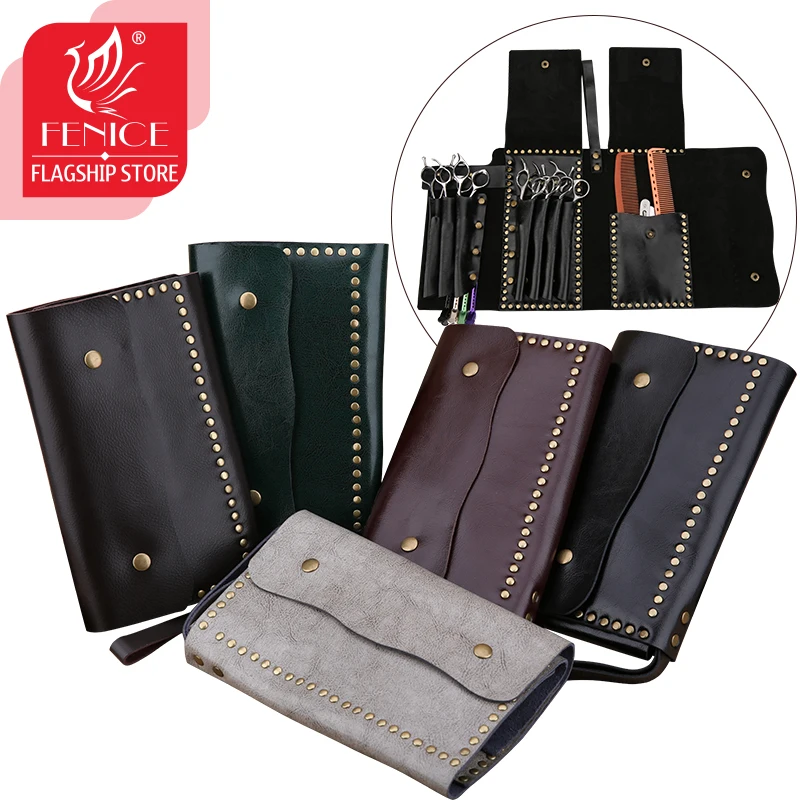 Кожаная ручная сумка Fenice для парикмахерских ножниц складная груминга питомцев