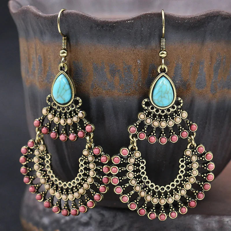 

Retro Bohemia Earrings Women's India Fashion Rhinestone Accessories Bohemian Creative Round Wholesale Gift