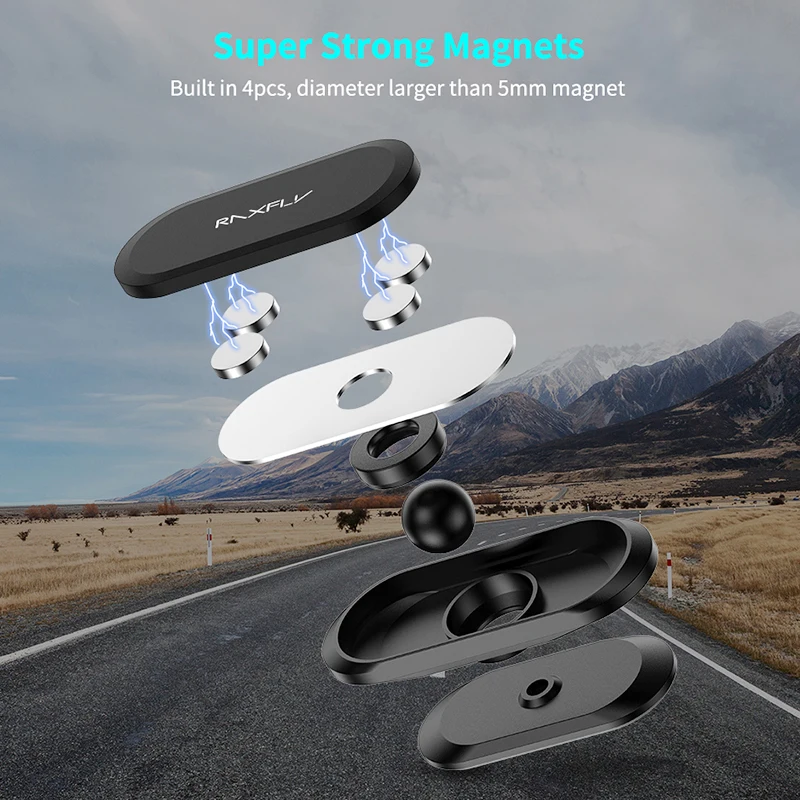 

RAXFLY Magnetic Car Phone Holder 360 Degree Mini Strip Shape Holder Metal Magnet GPS Car Mount Stand Wall Office Bedroom Bracket