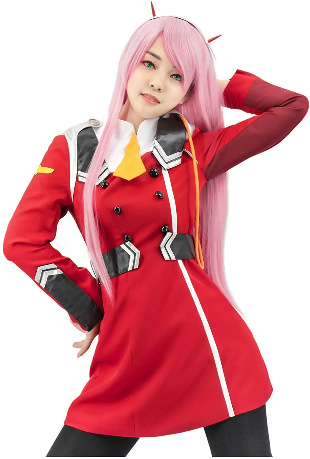 

Zero Two Cosplay DARLING in the FRANXX Japanese Uniform Full Sets Red Costume Dress Wig Headband Stockings