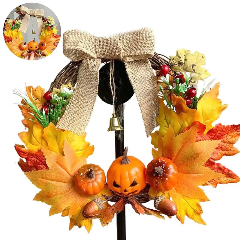 

Венок с кленовыми листьями на Хэллоуин, Рождественский венок с тыквой, венок из ротанга, искусственное украшение для входной двери