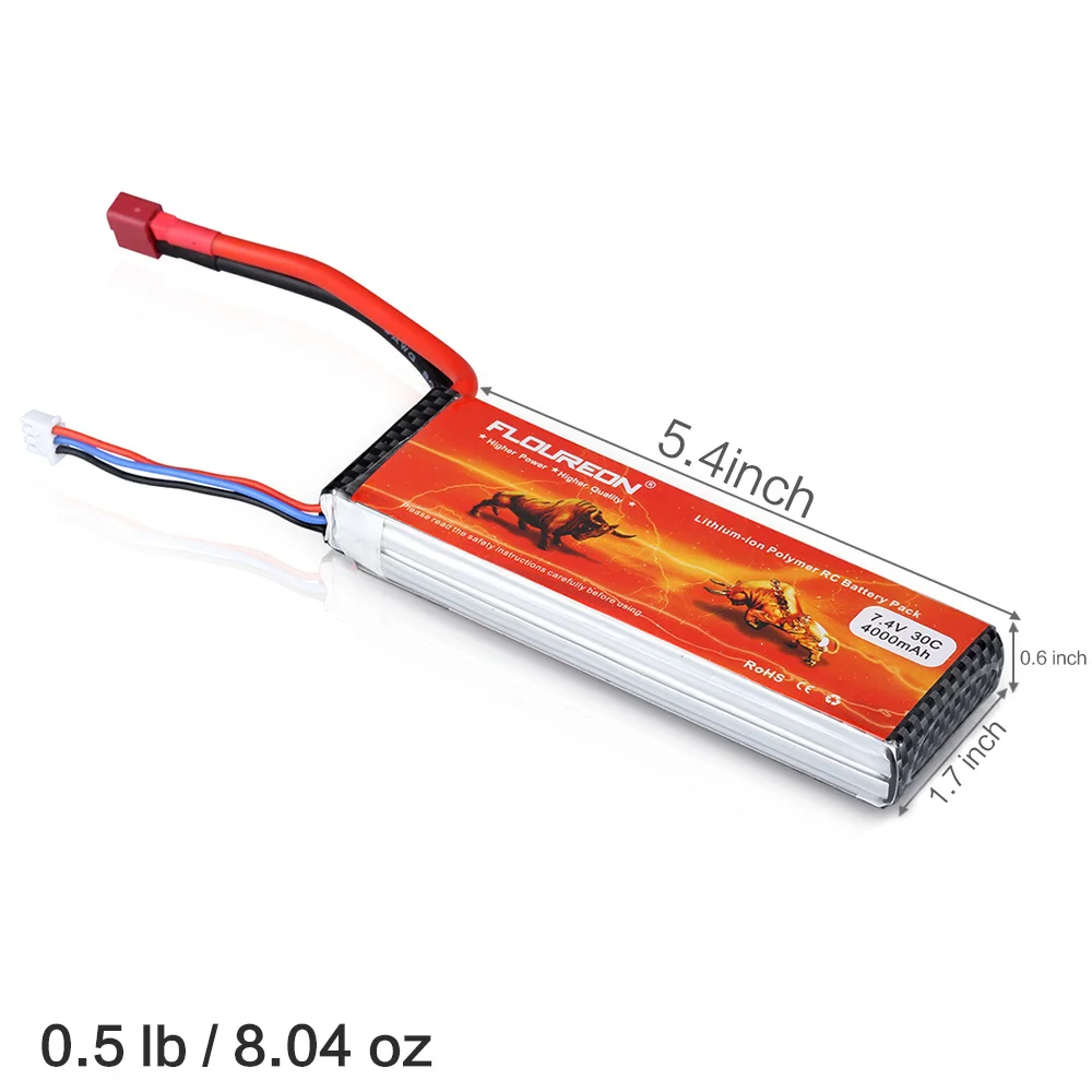 Floureon RC игрушка Батарея 2s1p 30C батарея 7 4 в 4000 мАч разъем типа deans LiPo для eader BX
