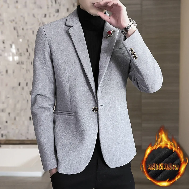 2021 Autumn New Men's Casual Handsome Fleece Padded Slim Fit blazer | Мужская одежда