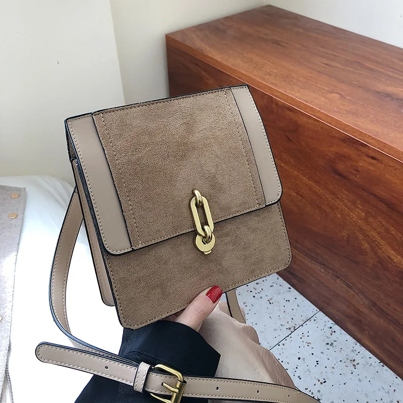 18 CM Khaki Винтажная модная женская сумка с откидным верхом Новая высококачественная матовая женская дизайнерская сумка из искусственной кожи с замком - Color: 18 CM Khaki