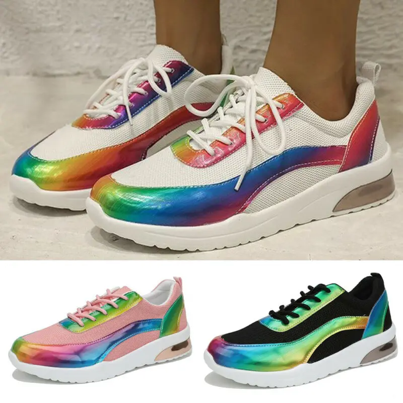 

Womens Colour Block Fitted Flat Casual Sneakers Running Trainers Sports Shoes