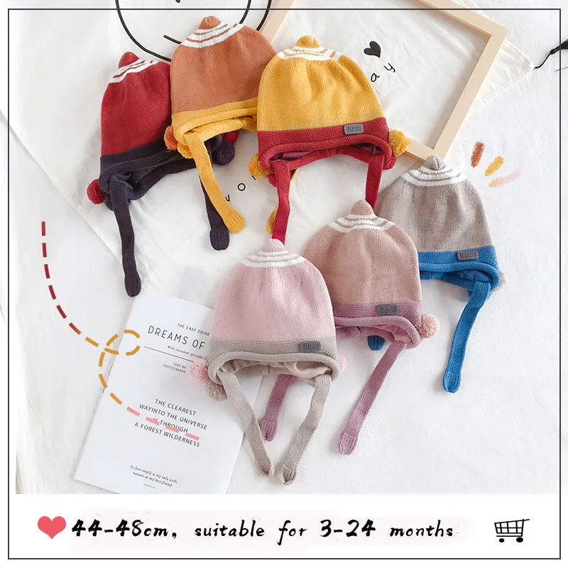 

Cute Hair Ball Winter Baby Kids Cotton Knitted Caps Girls Boys Warm Bonnet Woolen Coif Hood Caps Toddler Hats Christmas Gift
