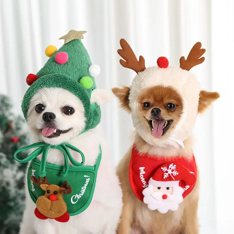 

Christmas Pet Costume Dogs Scarf Triangle Bibs Kerchief Dog Christmas Bandana Hat Cat Party Costume Cap Gift Headwear Cosplay