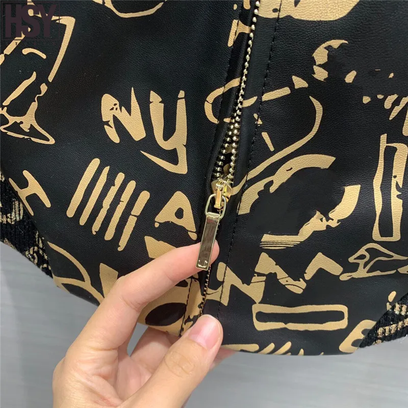【HSY】2019 Осень Зима Высокое качество Новая Женская дубленка ручная работа Золотой