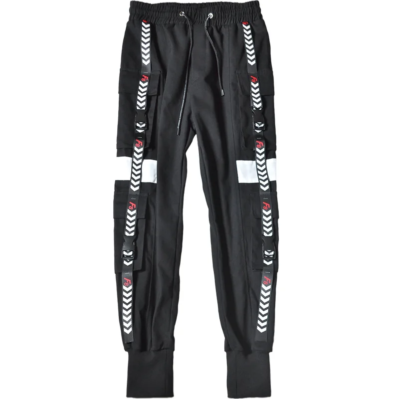 Liketkit мужские зимние брюки карго 2019 хип хоп длинные черные с лентами для бега Harajuku