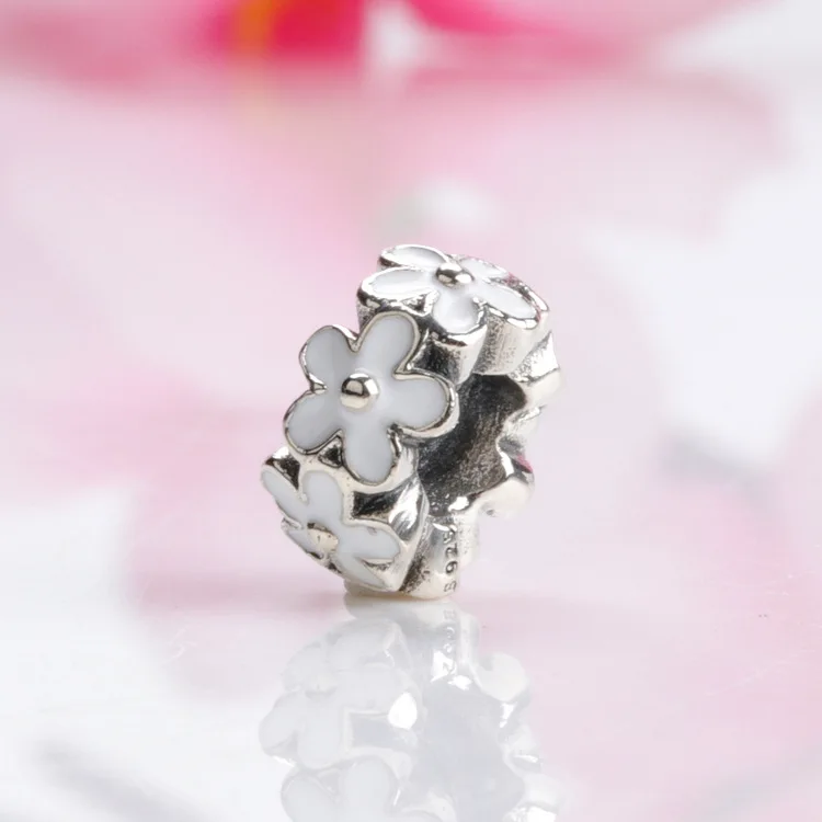 

Hot Genuine 925 sterling silver White cherry blossom spacers loose charms fit original bracelet DIY Jewelry