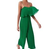 one piece jumpsuit for women 2021 suspenders elegant backless pleated jumpsuits body femme green casual wide leg long jumpsuit