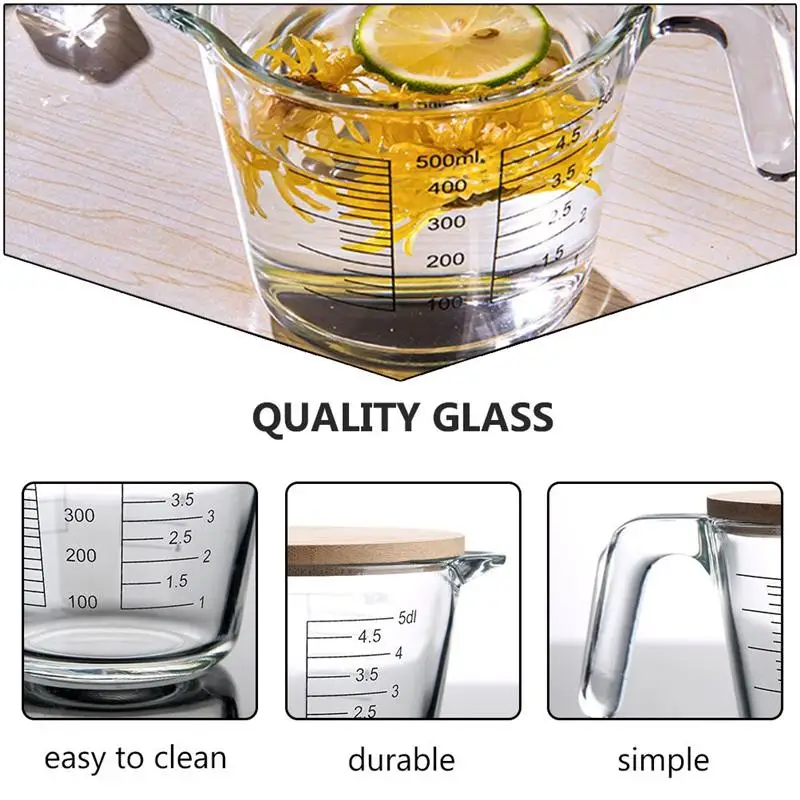 

1pc Heat-resistant Glass Measuring Cup Class Cup Graduated Glass Measuring Glass with Wooden lid for Home Use