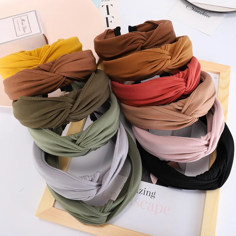 2021New Solid Color Cloth Cross Hairband Headband Turban for Women Lady Wide Plastic Hair Hoop Bezel Bands Accessories |