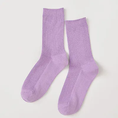 light purple Цвет Харадзюку Ретро женские хлопковые свободные носки зимние в трубке корейские фиолетовые синие желтые розовые дизайнерские рождественские милые - Цвет: light purple