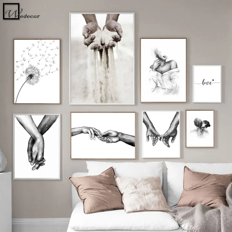 Модная черная белая романтическая Картина на холсте рука в руке любовь цитата