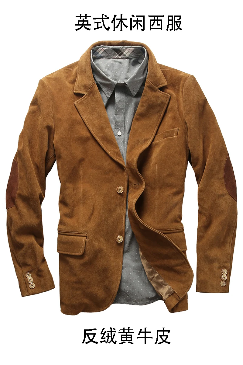 Британский пиджак 2020 мужской костюм из натуральной коровьей кожи приталенный