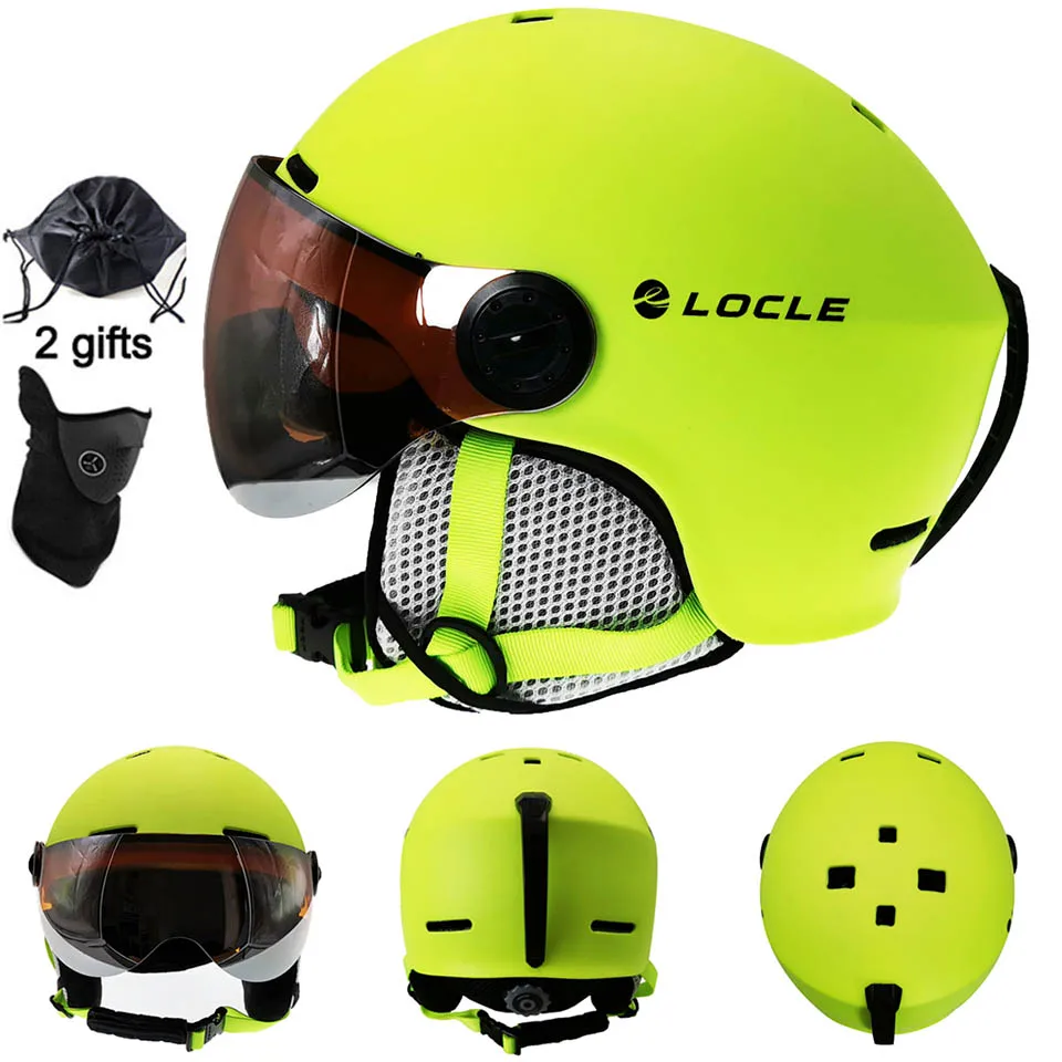 Green Helmet LOCLE лыжный шлем с очками интегрированный PC+ EPS CE сертификация лыжный шлем для женщин и мужчин лыжный сноуборд Снежный шлем - Цвет: Green Helmet