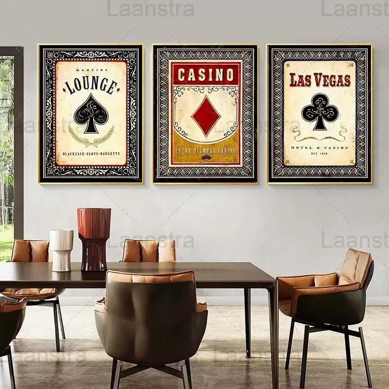 

Retro Poker Poster Casino Decoration Bar Chess Poker Club Hotel Lounge Wall Art Canvas Painting Living Room Mural Home Decor