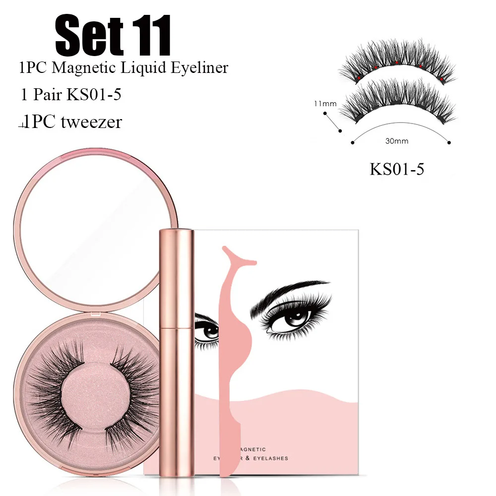 Set 11 1 Набор, магнитная жидкая подводка для глаз или пять накладных ресниц ручной работы, Водостойкая Подводка для глаз, для женщин, для макияжа глаз, стильные инструменты - Цвет: Set 11