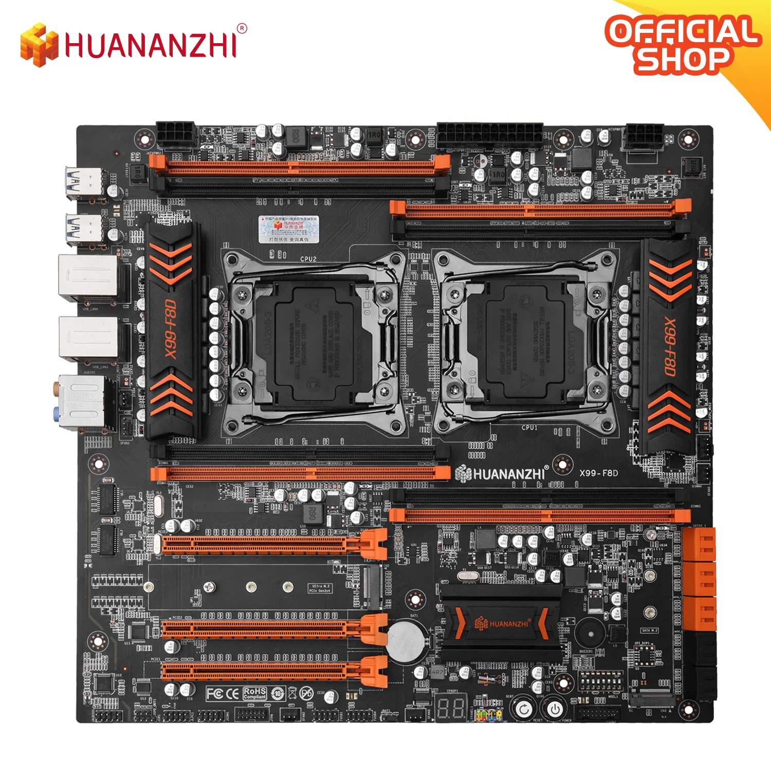 Материнская плата HUANANZHI X99 F8D Intel Dual CPU LGA 2011 3 E5 V3 DDR4 RECC 256 гб M.2 NVME NGFF USB3.0 E ATX