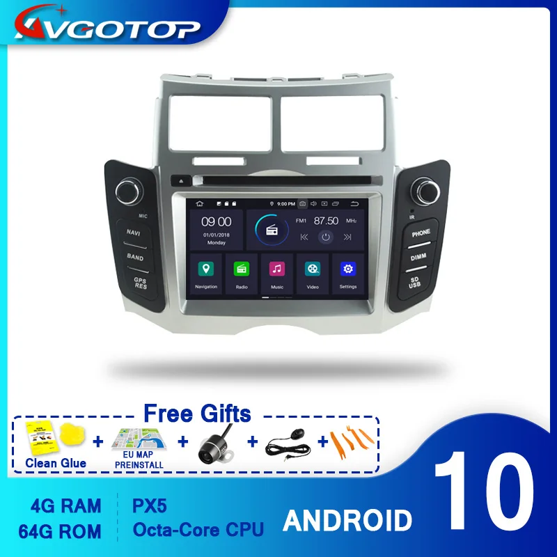 AVGOTOP Android 10 автомобильный DVD плеер для TOYOTA YARIS 2005 2011 IPS HD экран 4 Гб + 64