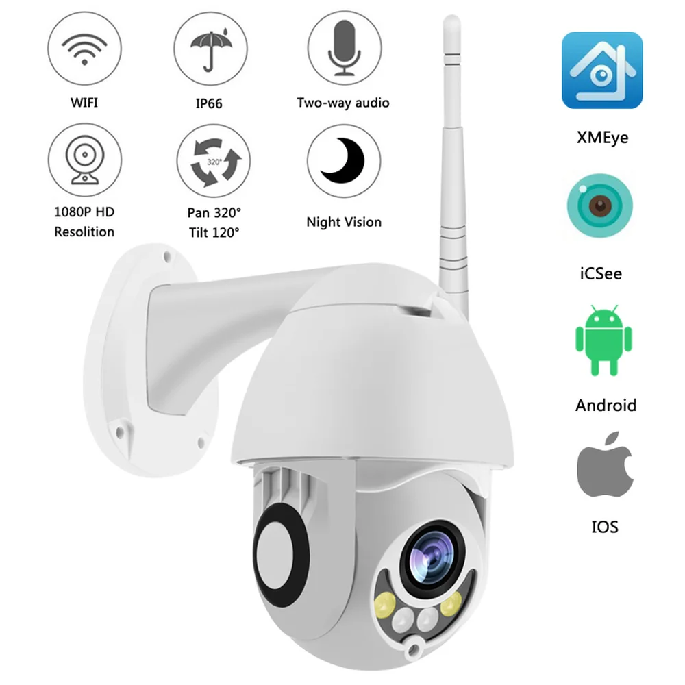 Камера видеонаблюдения PTZ IP Wi Fi 1080P 2 МП беспроводная с ночным видением
