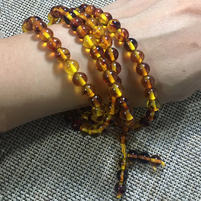 

8mm Amber Glass Bead Sweater chain Necklace Pendant Jewelry Lucky Exorcise evil spirits Auspicious Amulet Jade Fine Jewelry