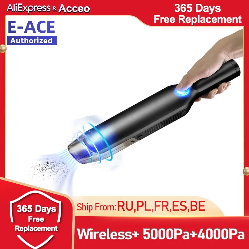 

E-ACE Car Wireless Vacuum Cleaner Portable Handheld Vacuum 5000Pa/4000Pa Strong Suction Mini Cleaner Car Household Dual-Use
