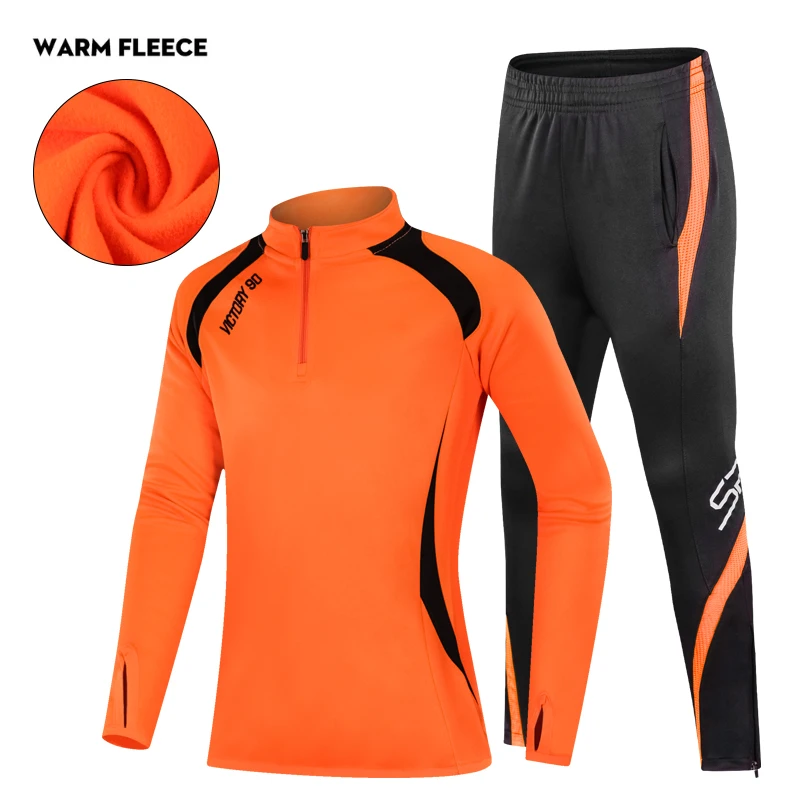 orange warm fleece Зимняя Молодежная Спортивная одежда для баскетбола, футбола, бега, одежда для бега, длинные штаны, теплая спортивная куртка для фитнеса, пальто на молнии, футбольные рубашки - Цвет: orange warm fleece