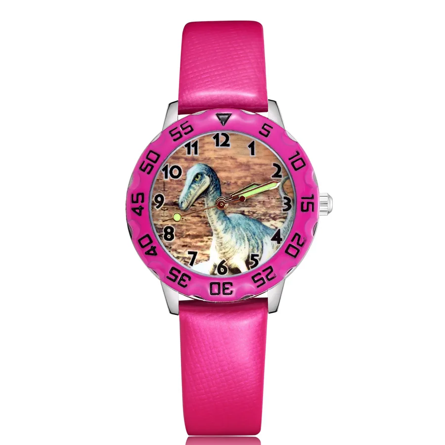 

Детские милые кварцевые наручные часы JM200 в стиле мультяшного динозавра для мальчиков и девочек с кожаным ремешком