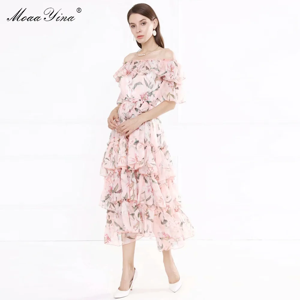 Женское дизайнерское платье MoaaYina шифоновое с цветочным принтом и оборками весна