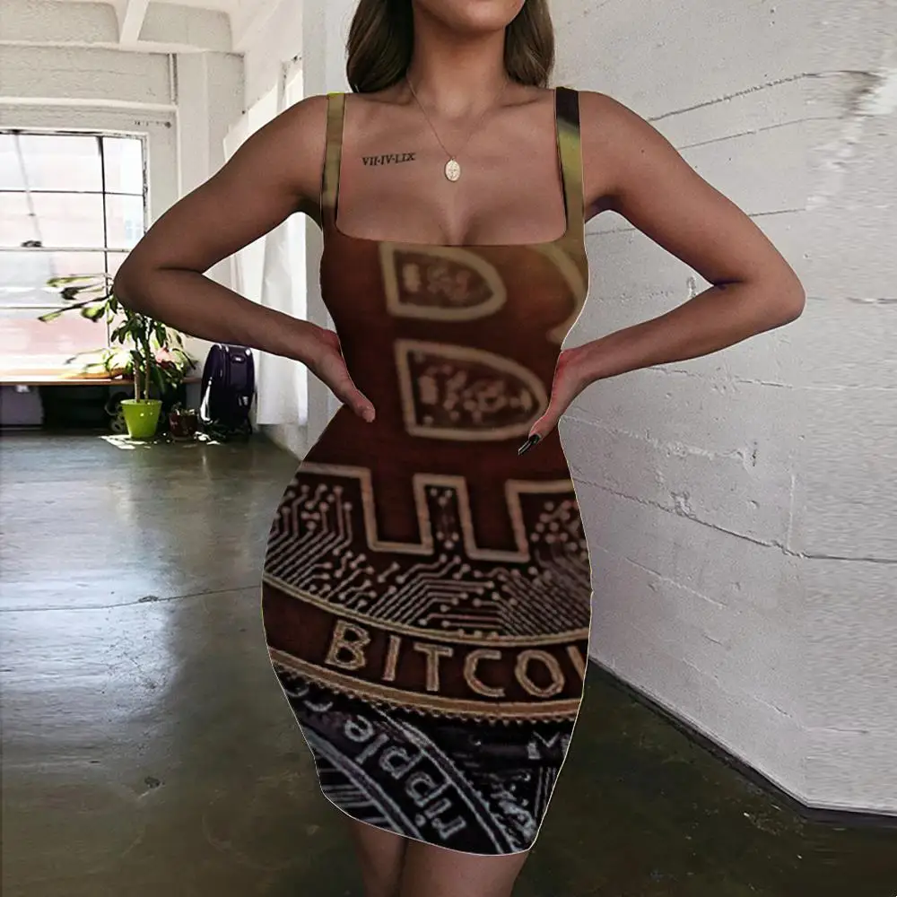 

Giyu Brand Bitcoin Dresses Women Currency Halter Sleeveless Graphics Ladies Dresses Womens Clothing Club New Beach Fashion