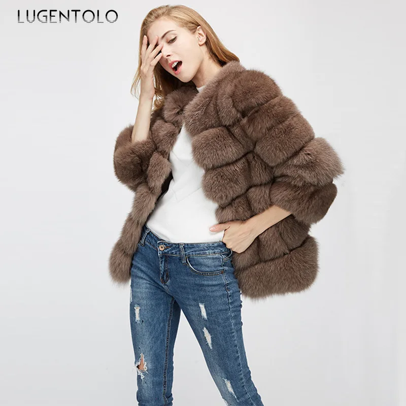 Winter Faux Fur Women Thicken Warm Solid Elegant Coats Female Eleagnt Large Size Slim Fashion Street Faux Fur Lugentolo