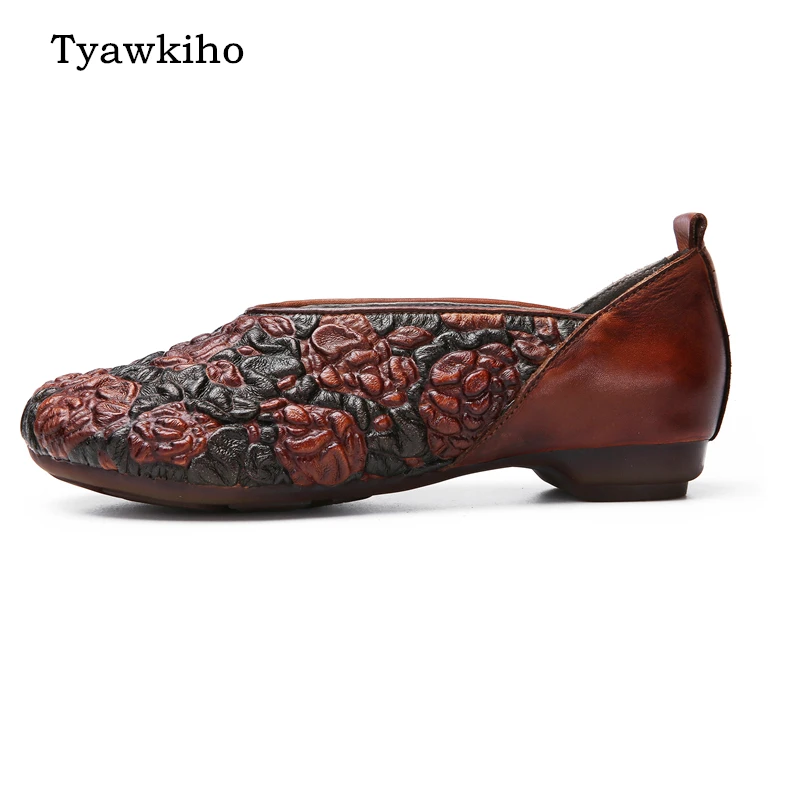 Tyawkiho/Женская обувь из натуральной кожи на плоской подошве с вышивкой; желтые Лоферы для женщин; коллекция года; весенняя обувь на плоской подошве без шнуровки; кожаная обувь ручной работы на плоской подошве в стиле ретро