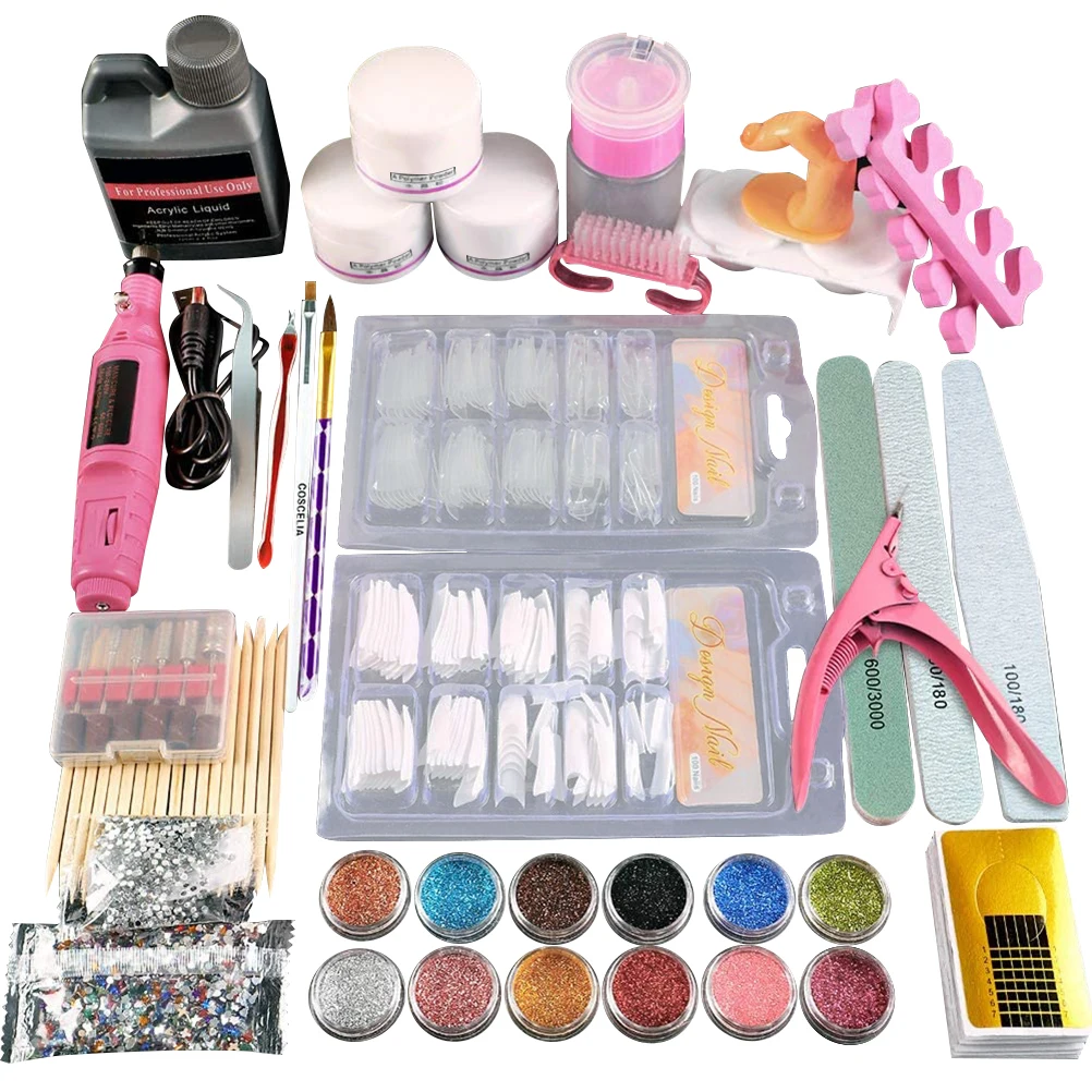 

Acrylic Nail Kit False Nails Full Kit Accessory For Manicure Nail Files Portable Nail Drill Machine Tool For DIY Nail Art Kit