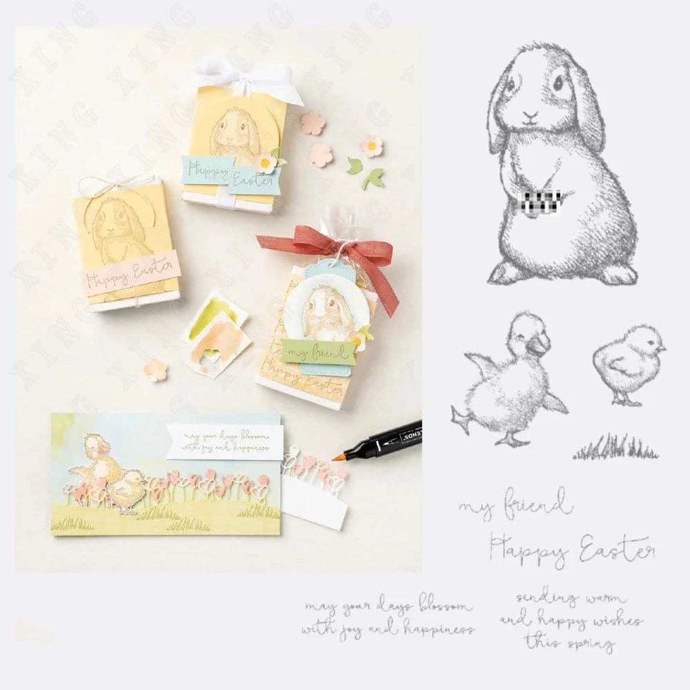 

New Reusable Diy Crafts Mold Rabbit Duck Chick Background Metal Cutting Dies and Stamps Set Scrapbooking Decor Embossing Folders