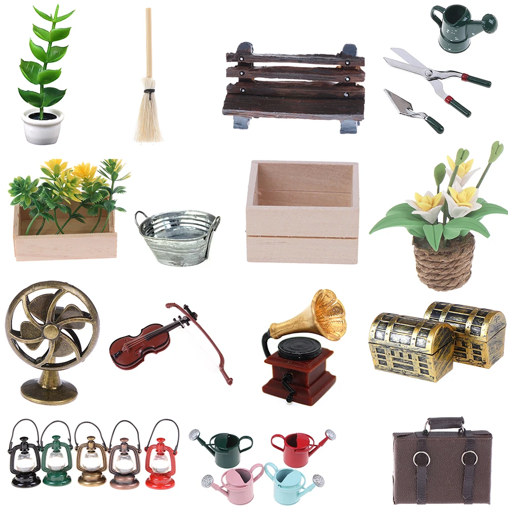 Лейка ножницы Лопата вентилятор деревянный стул цветок в горшке керосиновая