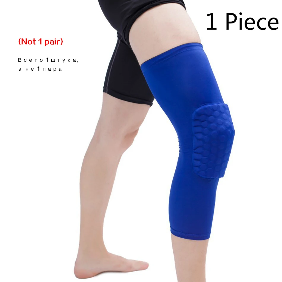 1PC Long Knee Blue Стоящий 1 шт. баскетбольные наколенники протектор компрессионный рукав соты фиксатор из пенопласта наколенники фитнес снаряжение волейбол поддержка - Цвет: 1PC Long Knee Blue