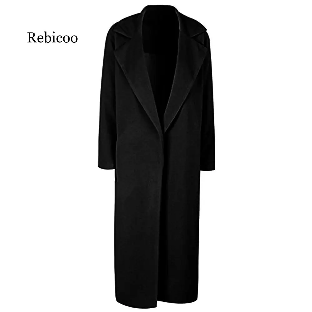 

Winter Women Coat 2019 Casual Lapel Collar Open Stitch Woolen Female Coat Fashion Warm Pocket Solid Plus Size Long Outwear