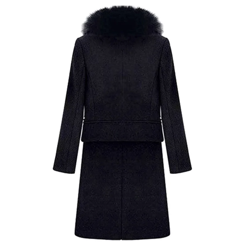 

Imitation Fox Fur Woolen Coat Women Long Autumn Slim Collar Lapel Overcoat Vintage Zipper Jacket Plus Size Winter Solid Color