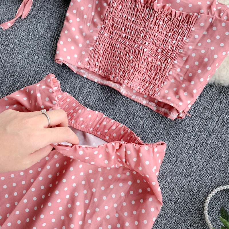 Женский пляжный комплект FTLZZ повседневный укороченный топ в горошек на тонких